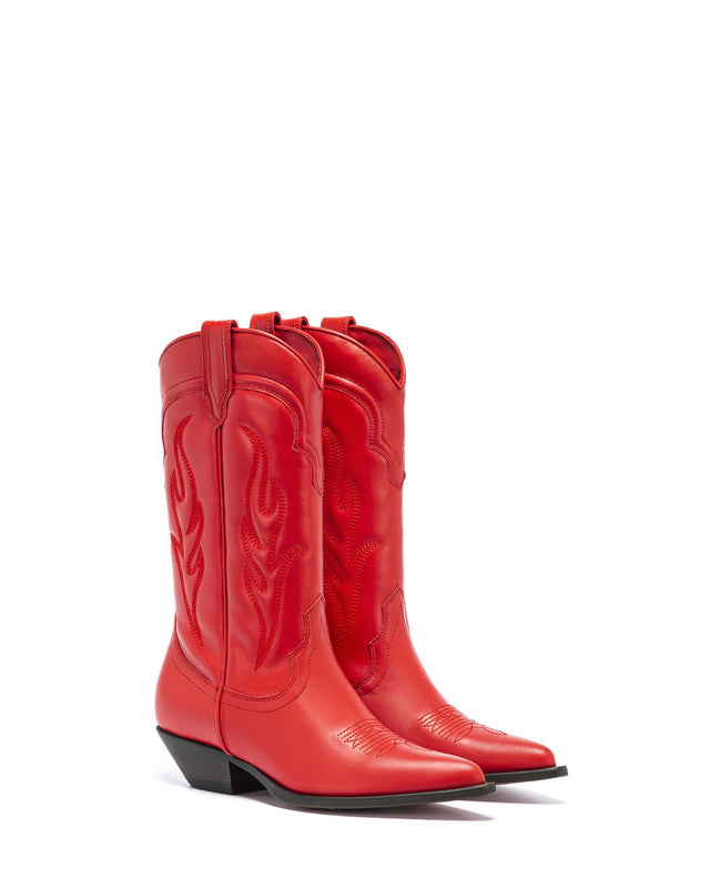 SANTA FE Men's Cowboy Boots in Red Calfskin | On Tone Embroidery_Side_02